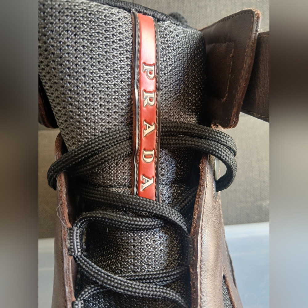 VINTAGE Prada Linea Rossa America’s Cup High-Top - Espresso Brown - US 12 (UK 11 - Picture 8 of 9